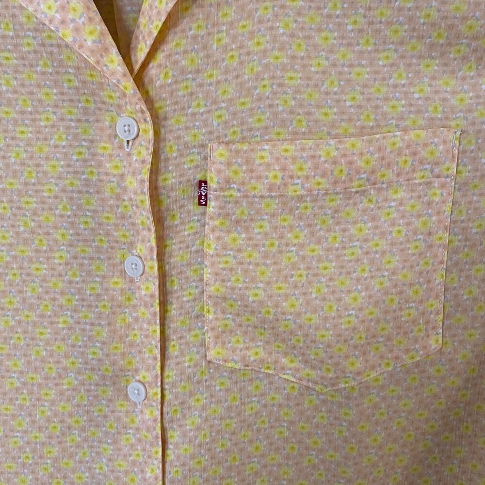 Levis Floral Resort Shirt Yellow Women's Size Large Short-Sleeve Button-Up New - Picture 7 of 15